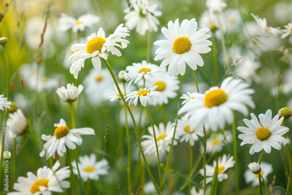 lush daisy field dotted with white blooms lush daisy field dotted with white blooms