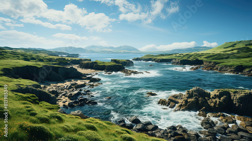 A Tall Green Grass Field On Top of A Cliff Edge Landscape Background