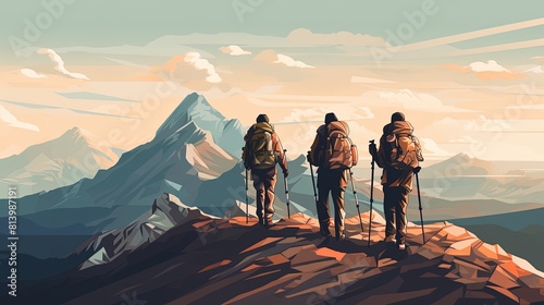 Boy Scouts hiking with backpack photo