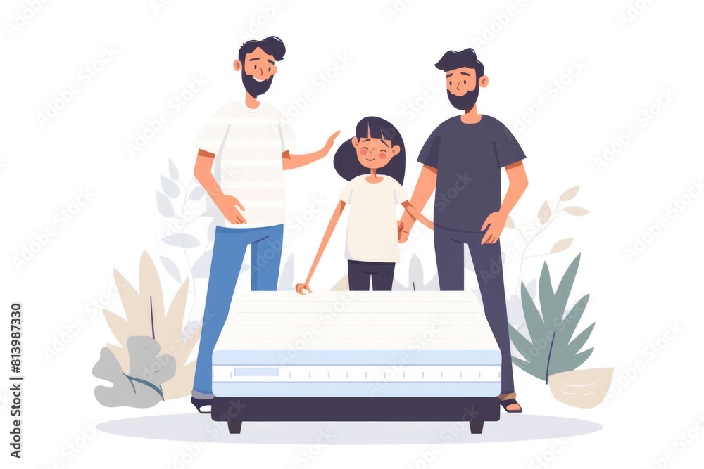 Couple standing next to a mattress, suitable for bedroom themes