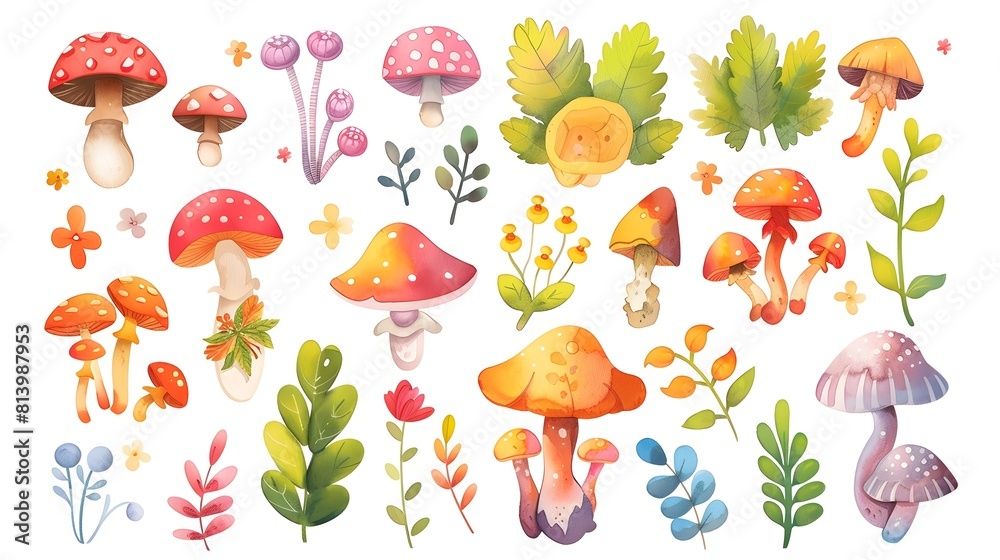 Vibrant Collection of Autumn Inspired Botanical and Fungal Elements Vibrant Collection of Autumn Inspired Botanical and Fungal Elements