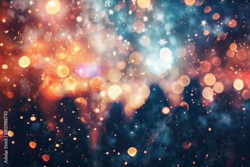 Glowing Bokeh Background: Shimmering Lights and Sparkling Dust in Various Tones