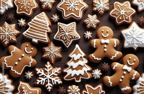 Realistic Christmas Gingerbread Cookies Icon Set
