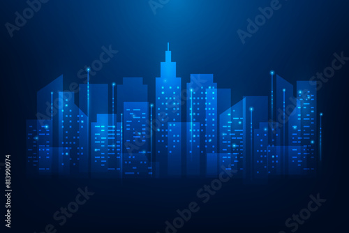 smart cityscape technology on blue dark background. networks internet building. vector illustration  futuristic style.