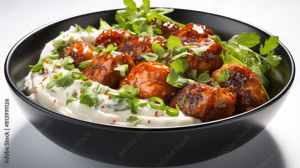 Delicious Garnished Chicken Kofta Curry in A Bowl on Blurry Background Delicious Garnished Chicken Kofta Curry in A Bowl on Blurry Background
