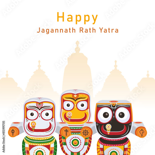 Happy Jagannath Rath Yatra greeting card design concept