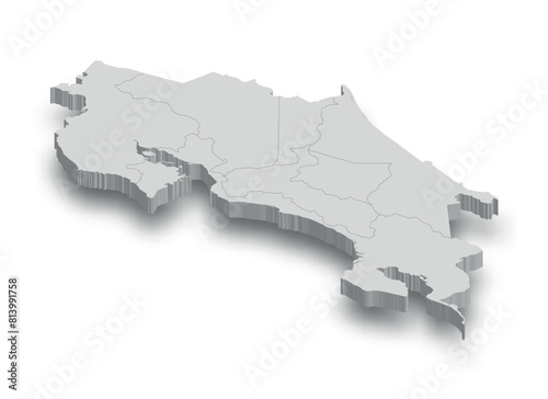 3d Costa Rica white map with regions isolated
