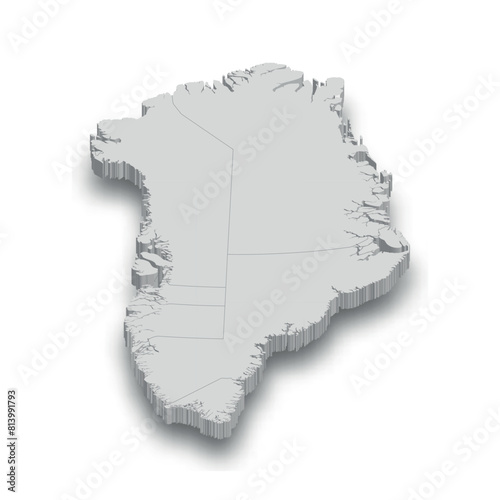 3d Greenland white map with regions isolated