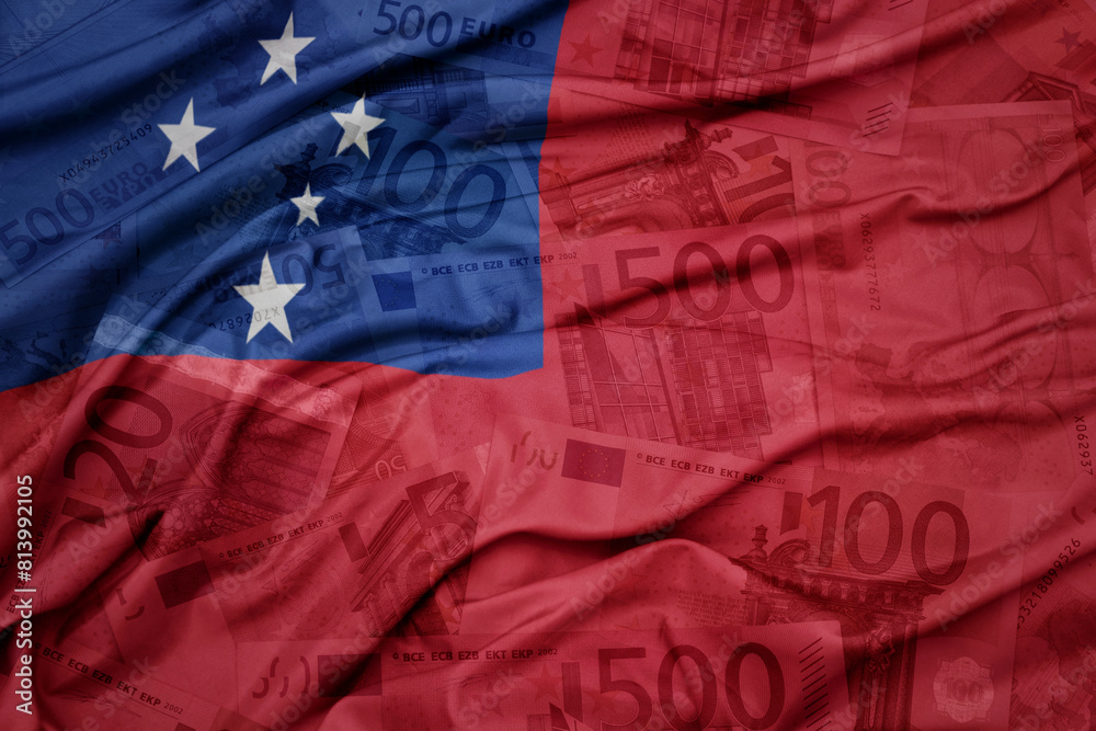 waving colorful national flag of Samoa on a euro money banknotes background. finance concept. waving colorful national flag of Samoa on a euro money banknotes background. finance concept.