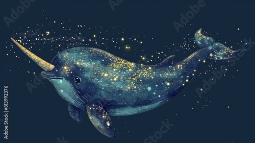 A majestic whale peacefully swimming in a starlit ocean. Perfect for nature and marine life concepts