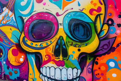 skull colorful graffiti art design bright background
