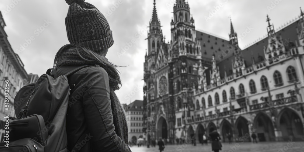 Woman standing with backpack, suitable for travel concept Woman standing with backpack, suitable for travel concept
