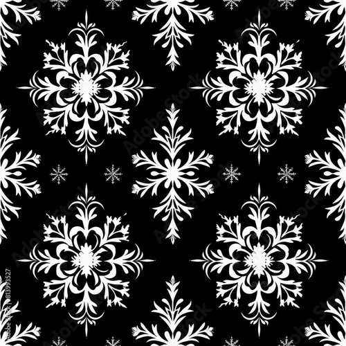 Black and white snowflake pattern design, suitable for winter-themed projects