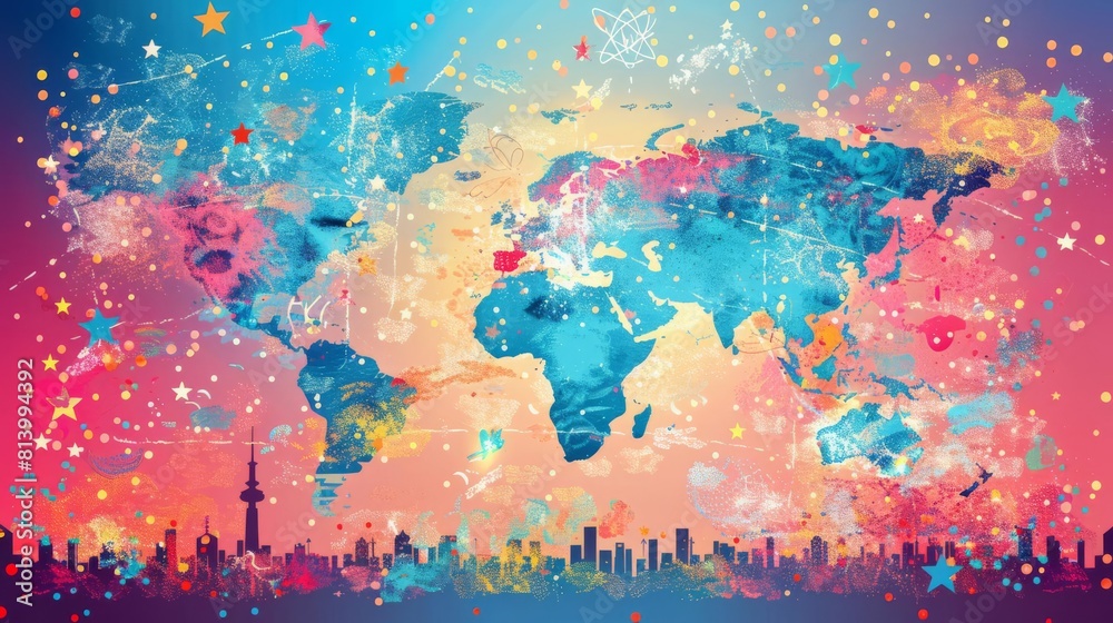 Fototapeta premium World map clipart with symbols of peace