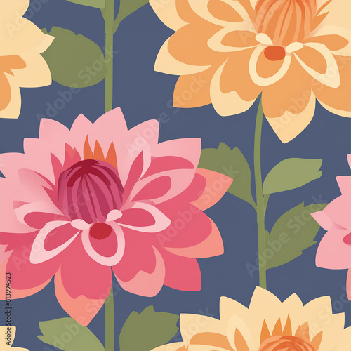Florals and Botanicals, dahlias, seamless patterns