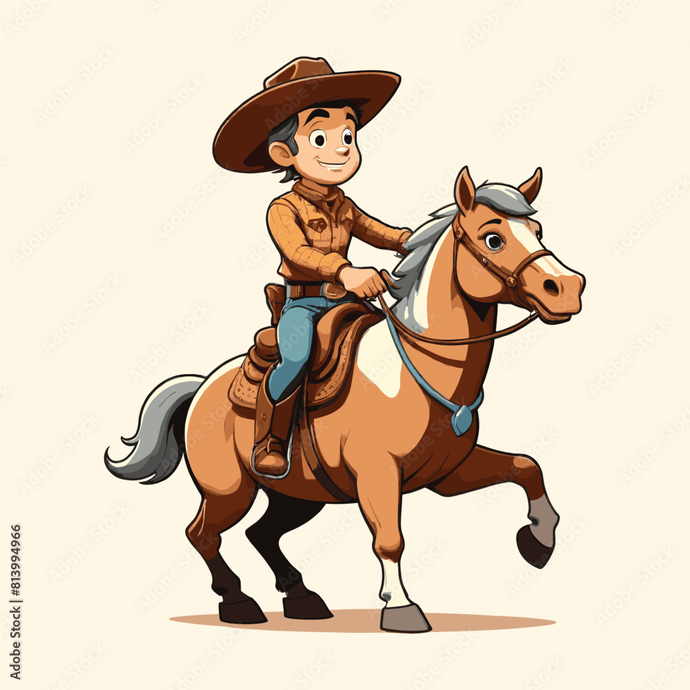 A Cute Boy Riding A White Horse Like a Cowboy Hand Drawn Vintage Style A Cute Boy Riding A White Horse Like a Cowboy Hand Drawn Vintage Style