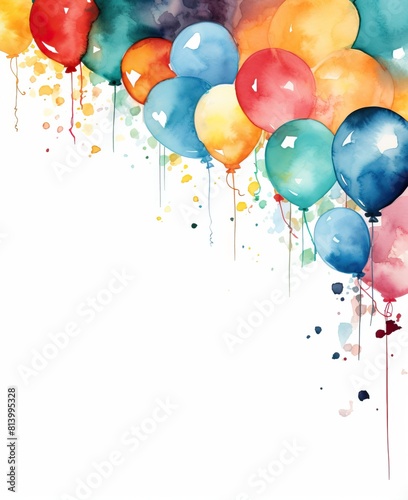 watercolor painting style vector of Birthday border along the page only, framing page, detailed, white background