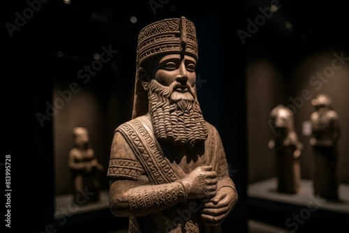Ancient Sumerian god sculpture. Archeology ancient civilization Assyria carved deity. Generate ai photo