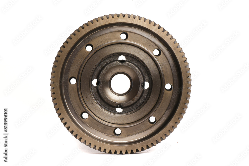 Camshaft drive gear phase regulator isolated on the white background. Front view. Camshaft drive gear phase regulator isolated on the white background. Front view.