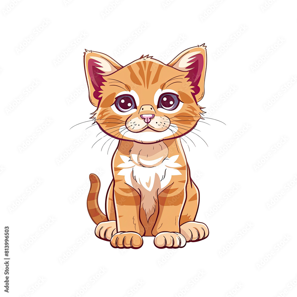 A Cute Kitten Sitting, Cartoon Illustration A Cute Kitten Sitting, Cartoon Illustration