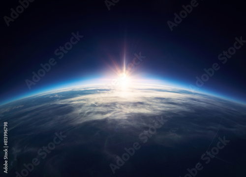 Panoramic view of the Earth  stars and galaxy. Planet Earth  view from space. Space fantasy. Elements of this image furnished by NASA.