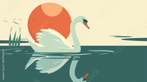 Swan Swimming in Water With Sun