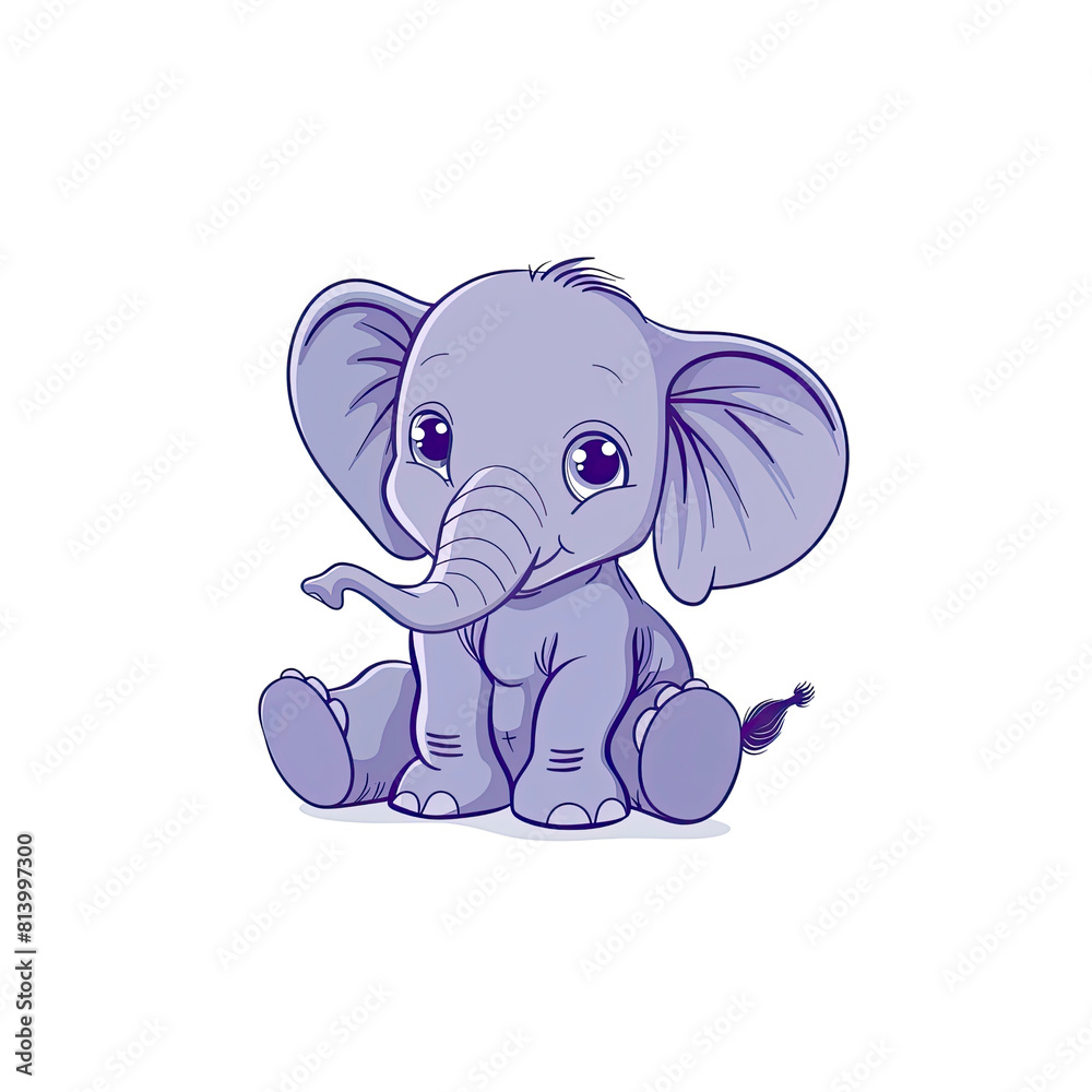 Fototapeta premium A Cute Little Elephant Sitting, Cartoon Illustration