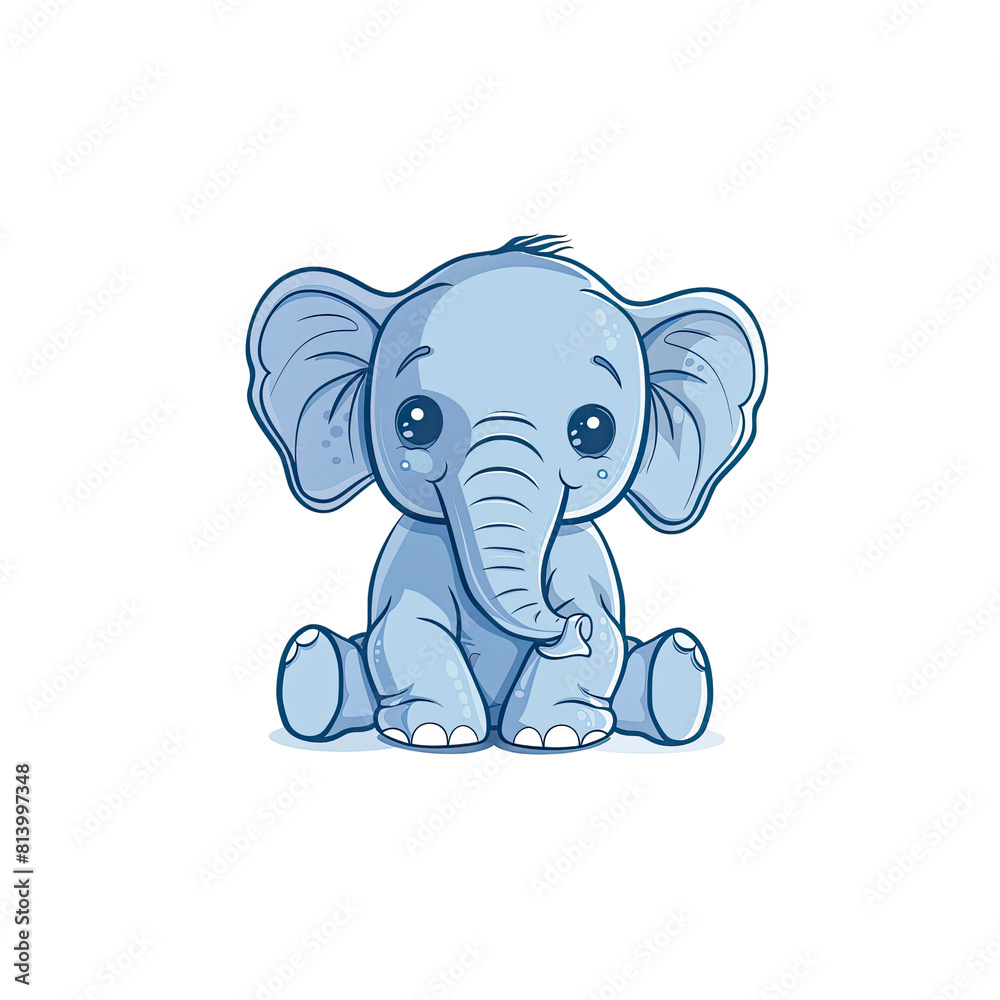 Fototapeta premium A Cute Little Elephant Sitting, Cartoon Illustration