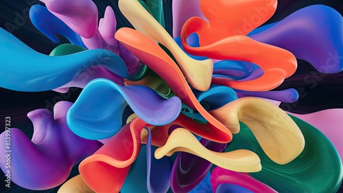 3D image of 3D image of 3D shapes floating fluid freeforms colourful photo