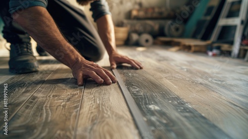 A man kneeling down on a wooden floor. Suitable for religious, forgiveness, and apology concepts