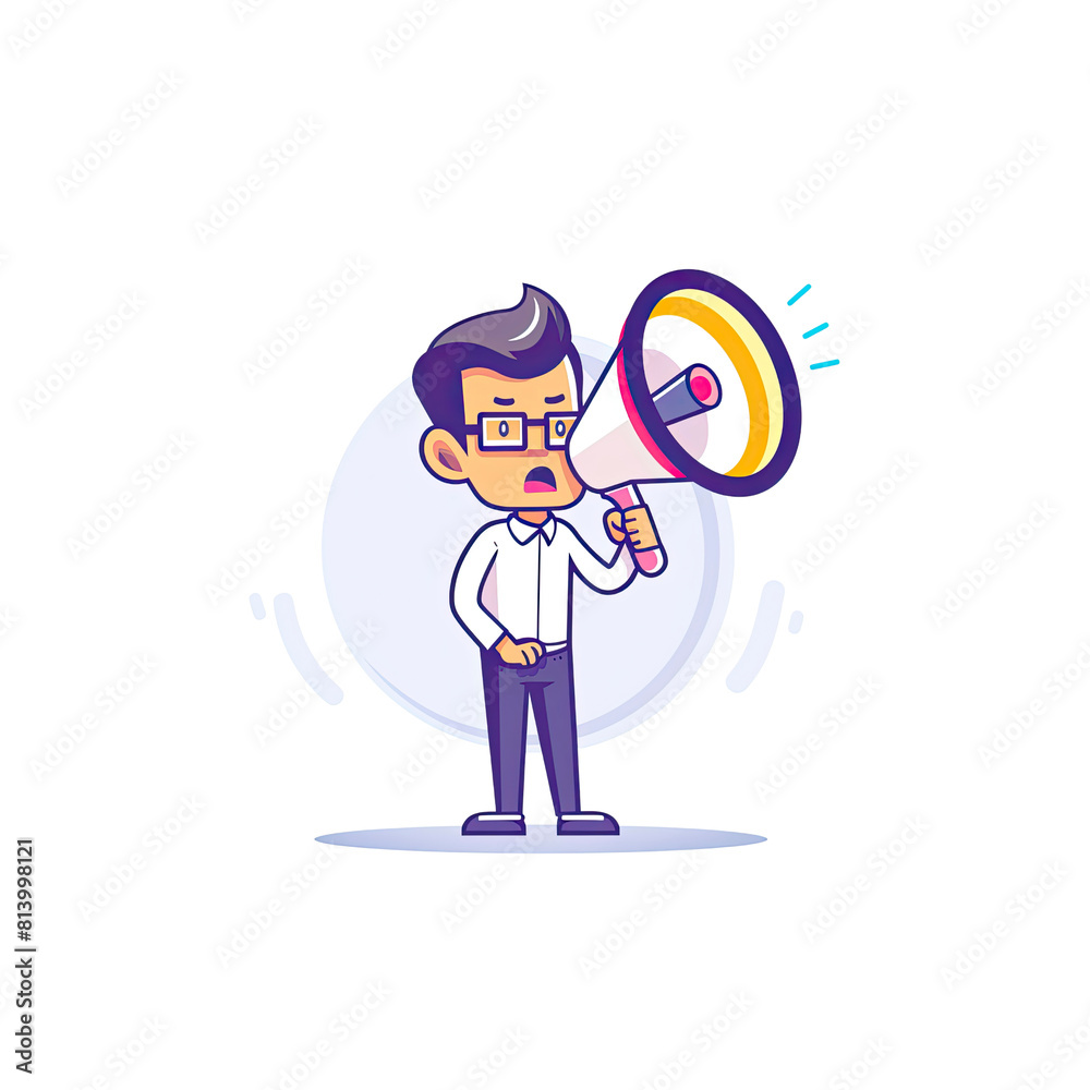 A Businessman With A Megaphone, Cartoon Illustration A Businessman With A Megaphone, Cartoon Illustration