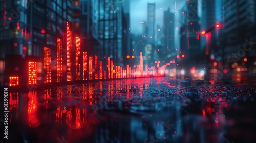 Create a photorealistic animation of a rainy night in a city
