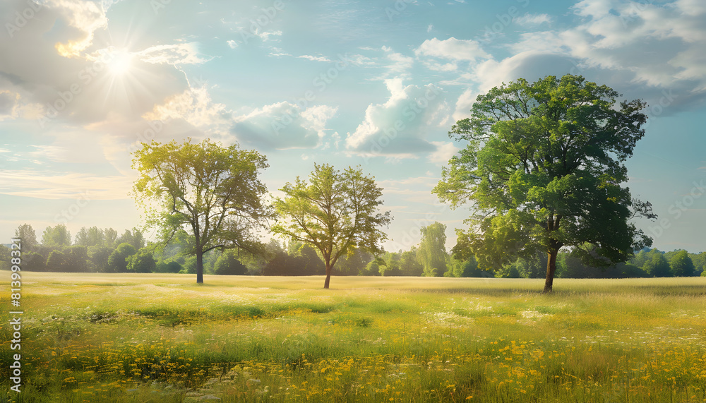 Obraz premium Landscape with trees with hot summer day