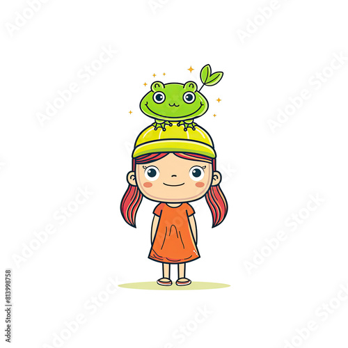 A Cartoon Character With A Green Frog  Cartoon Illustration