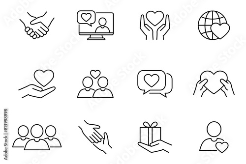 Friendship and love outline icon set. Editable stroke.