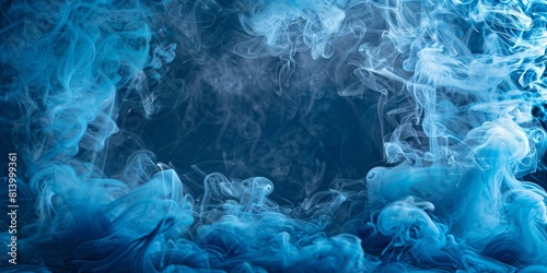 A bold blue smoke effect creating a dynamic frame with a stark, empty middle for prominent advertising messages