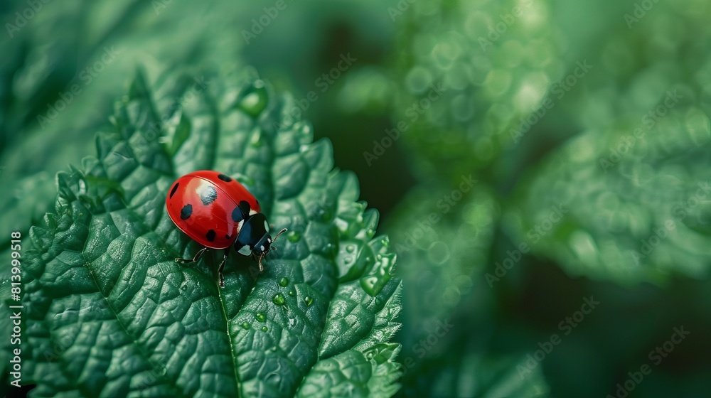 Cute ladybug on juicy green leaf . biodiversity Cute ladybug on juicy green leaf . biodiversity