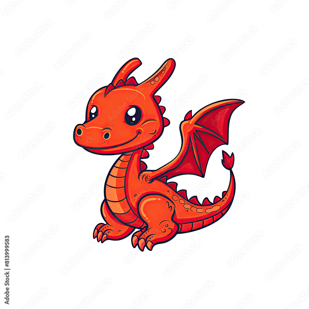 A Cartoon Illustration Of A Red Dragon, Cartoon Illustration A Cartoon Illustration Of A Red Dragon, Cartoon Illustration