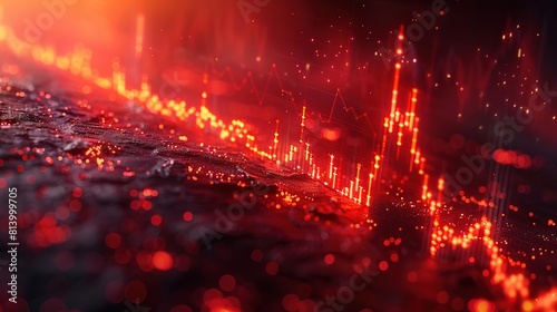 An abstract landscape of glowing red particles