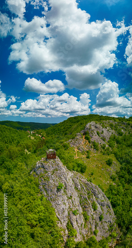 Landscape in the strandja National park , Mladejko village in the background and a observation post
 photo