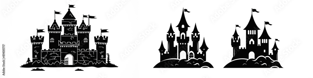 Black and white castle silhouette. Suitable for graphic designers.