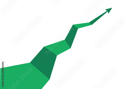 big green business arrow graph going upstarting from the bottom with a big foundation, going up to the top getting smaller and lighter