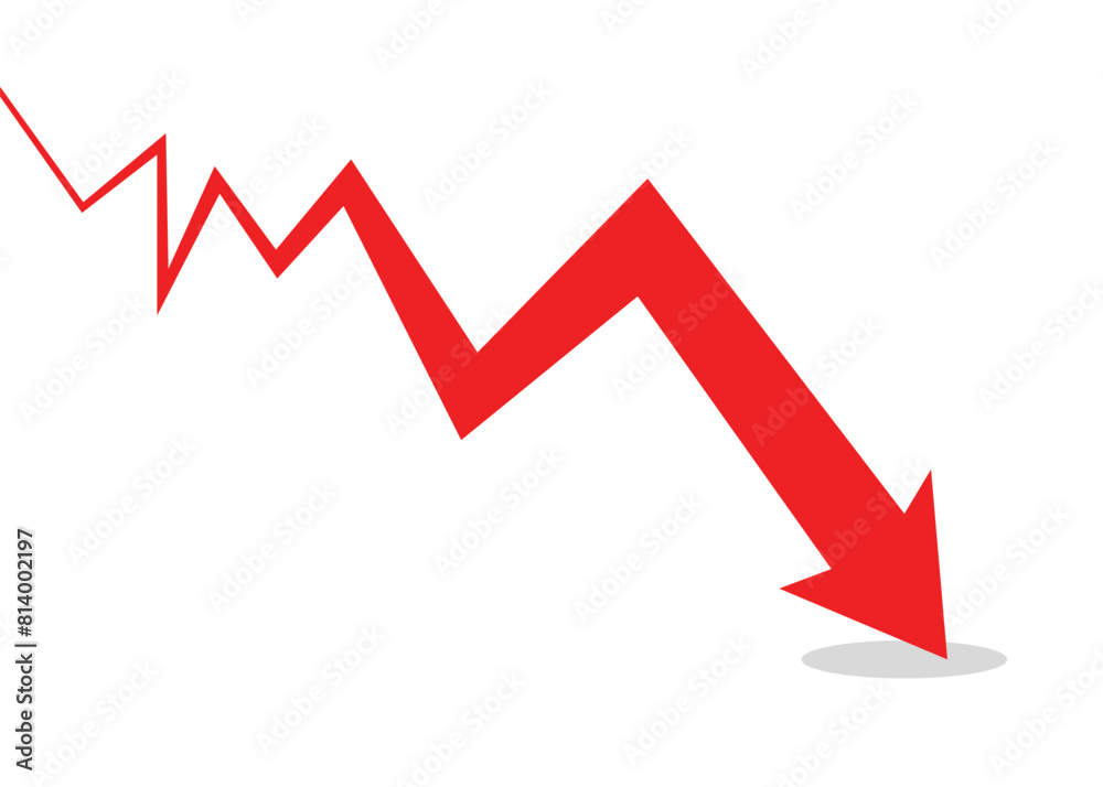 big red business arrow graph going down start from thin line become bold arrow line big red business arrow graph going down start from thin line become bold arrow line
