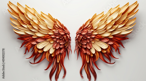 Minimalistic Art Of Gold And Red Feathered Wings On White Background © Image Lounge