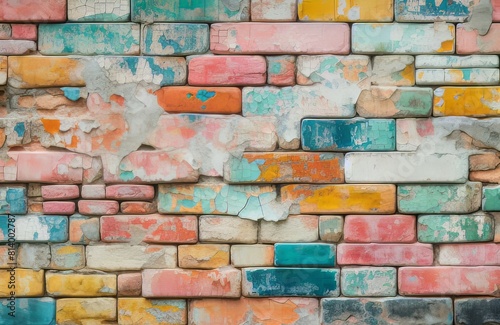 Parede de tijolos, tijolos coloridos, parede desgastada, envelhecida. photo