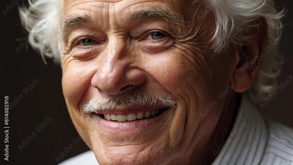 The gray-haired elderly man smiles happily The gray-haired elderly man smiles happily