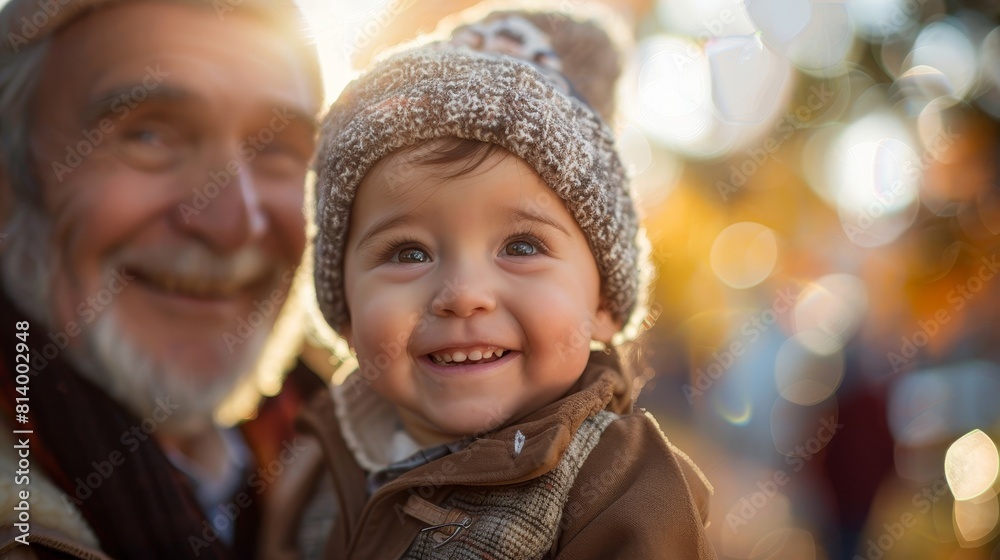 Fototapeta premium Multi-generational photo bombs captured candidly during celebratory festivities, merriment unveiled through verite lensbaby charm