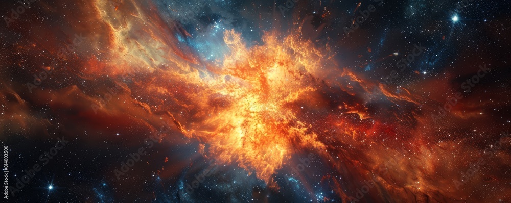 A deep space galaxy nebula, artistically rendered with bright, explosive colors against a dark starry background, capturing the essence of a supernova A deep space galaxy nebula, artistically rendered with bright, explosive colors against a dark starry background, capturing the essence of a supernova