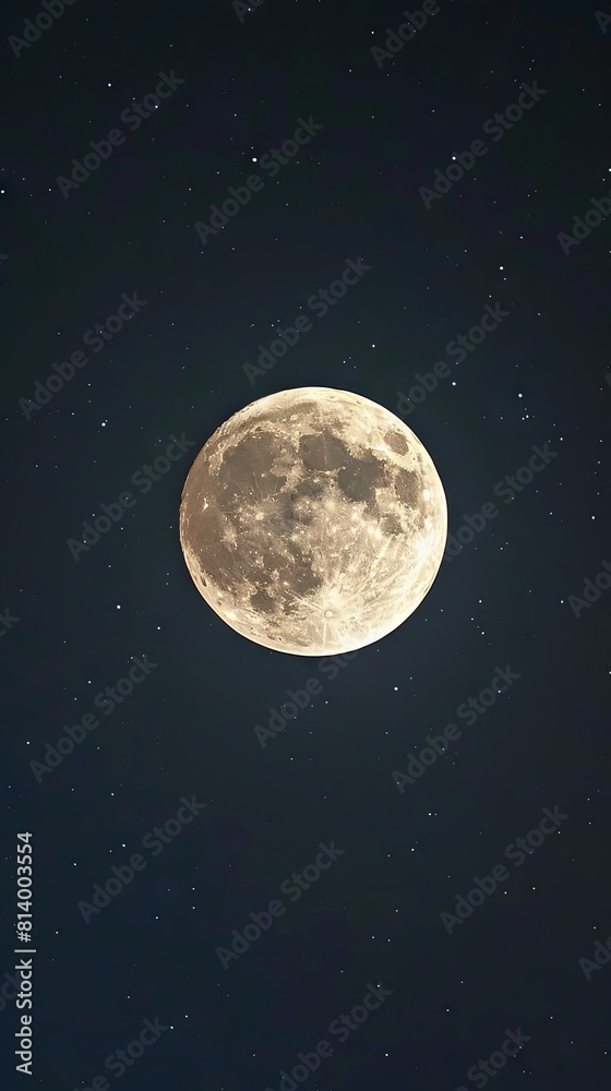 Moonlit night sky with visible craters and stars