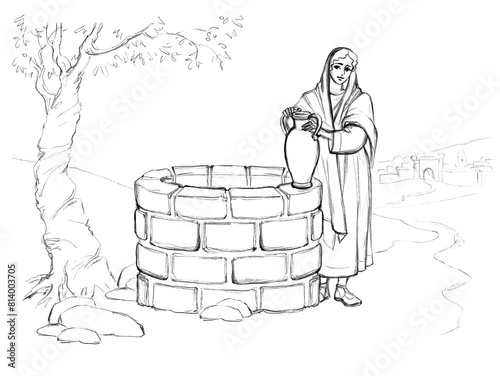 Christ and the Samaritan Woman at the Well. Pencil drawing © Marina